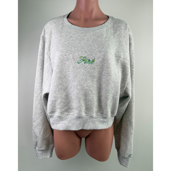 Victoria's Secret PINK Long Sleeve Pullover Fleece Gray Crop Sweatshirt Size XXL - Picture 1 of 8